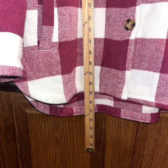 Plaid Flannel Shacket Pink White Cozy Winter Layering Coat Button Up women's 2XL - Picture 5 of 8
